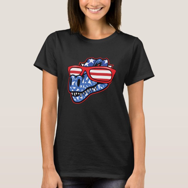 Dinosaur 4th of July Girls Women Rex T-Shirt (Front)