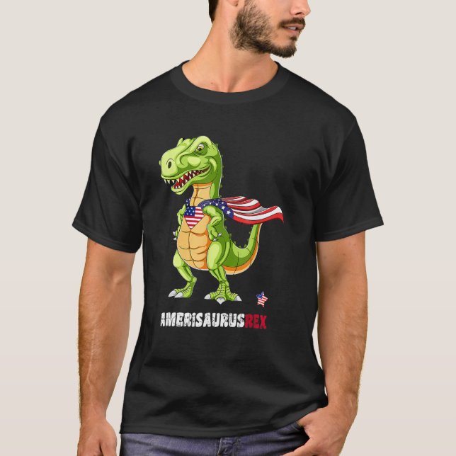 Dinosaur 4th Of July Kids Boys Men Amerisaurus T R T-Shirt (Front)