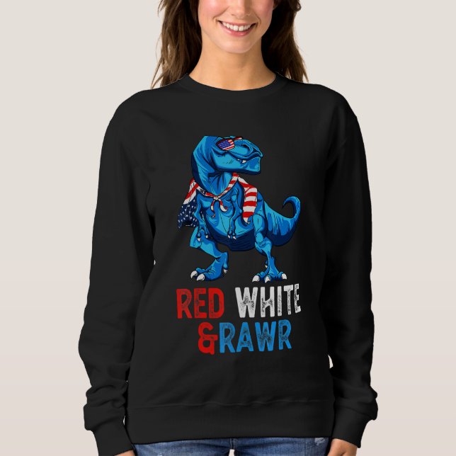 Dinosaur 4th Of July Kids Boys Red White And Rawr  Sweatshirt (Front)