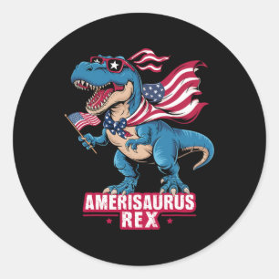 Dinosaur 4th Of July Men Women Boys Girls Amerisau Classic Round Sticker