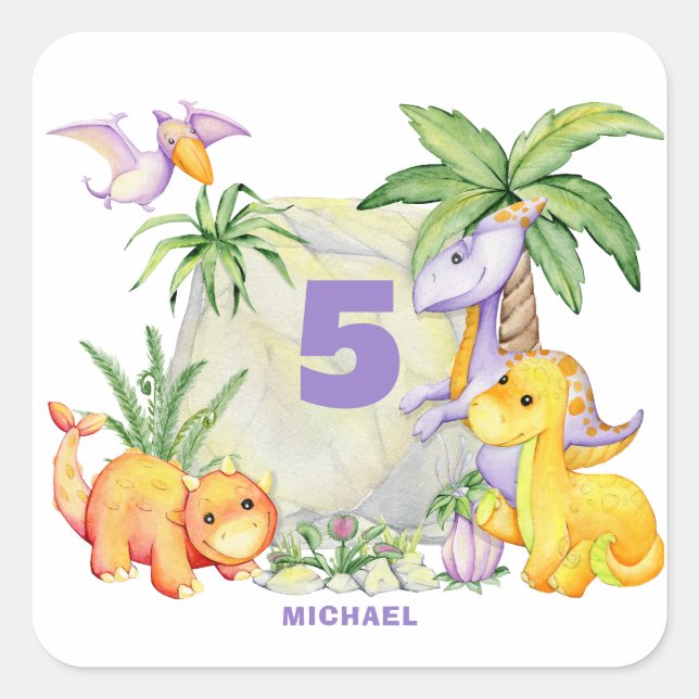 Dinosaur 5th Birthday Sticker (Front)