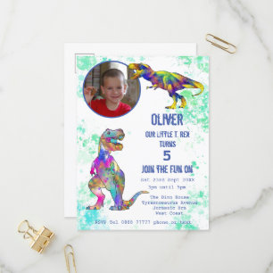 Dinosaur 5th Birthday T Rex Boys Photo Colourful Invitation Postcard