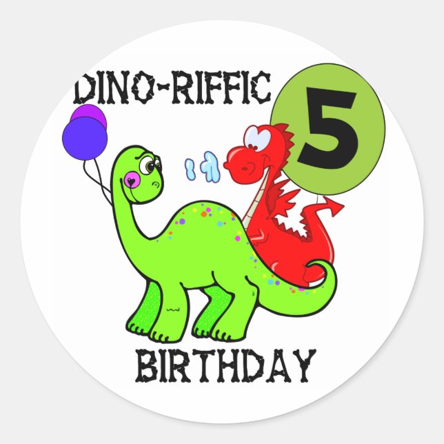 Dinosaur 5th Birthday T-shirts and Gifts Classic Round Sticker (Front)