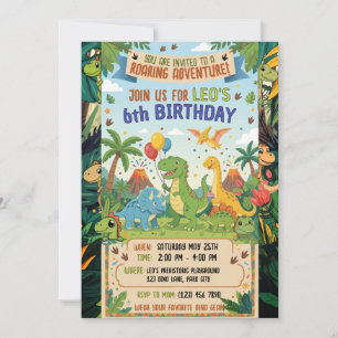 Dinosaur 6th Birthday Jungle Party Adventure Flat Invitation