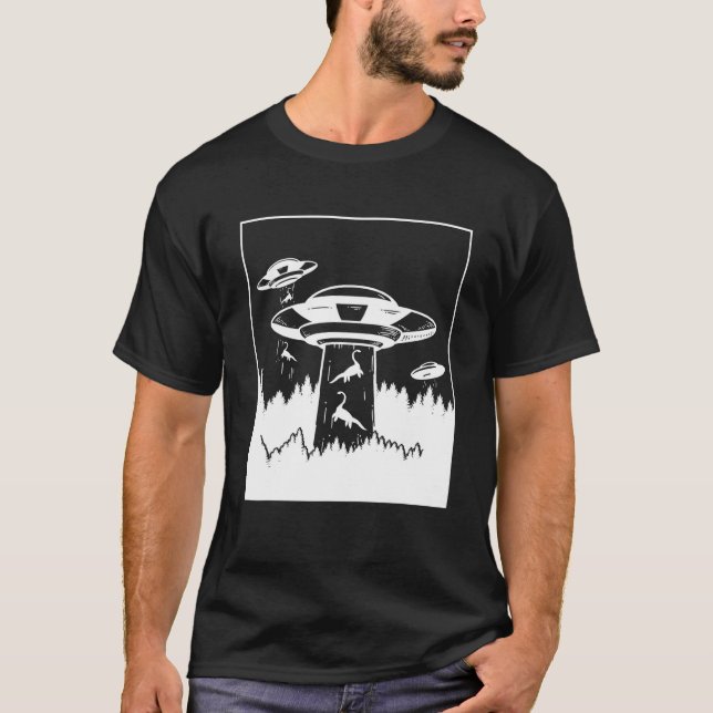 Dinosaur Abduction Alien Sci-Fi UFO Extraterrestri T-Shirt (Front)