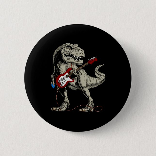 Dinosaur Acoustic Electric B Guitar Player  6 Cm Round Badge (Front)