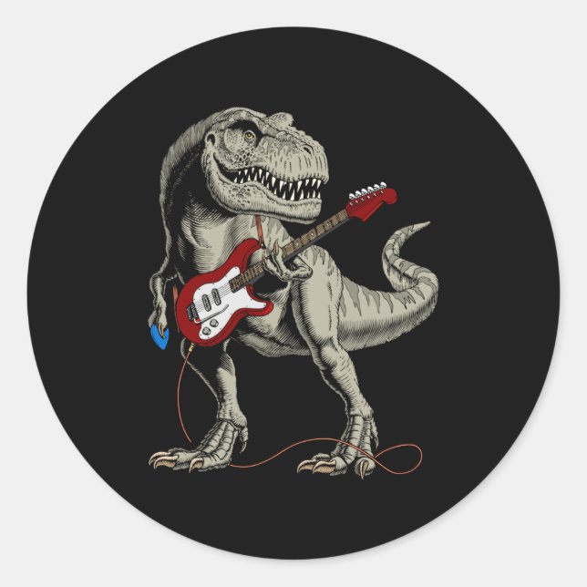 Dinosaur Acoustic Electric B Guitar Player  Classic Round Sticker (Front)