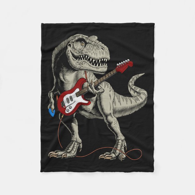 Dinosaur Acoustic Electric B Guitar Player  Fleece Blanket (Front)
