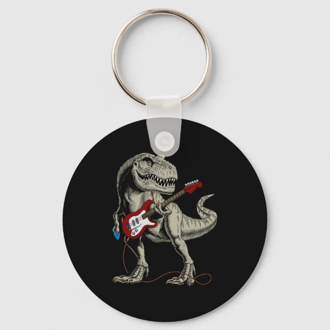 Dinosaur Acoustic Electric B Guitar Player  Key Ring (Front)