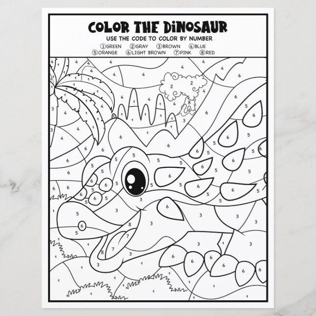 Dinosaur Activity For Kids Colouring Page By Numbe (Front)