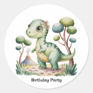 Dinosaur Adventure Boy's Birthday Party Classic Round Sticker