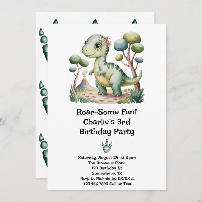 Dinosaur Adventure Boy's Birthday Party Invitation (Front/Back)