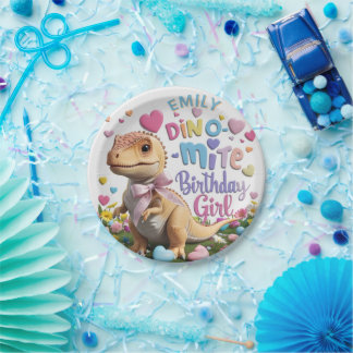 Dinosaur Adventure Girl Happy Birthday Paper Plate