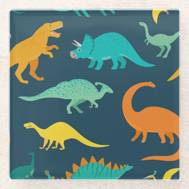 Dinosaur Adventure: Kids' Nursery Wallpaper Glass Coaster (Front)