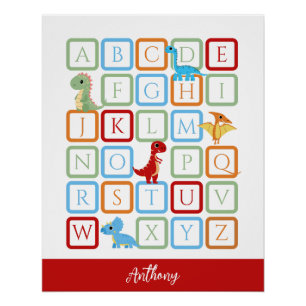 Dinosaur Alphabet red monogram  Poster