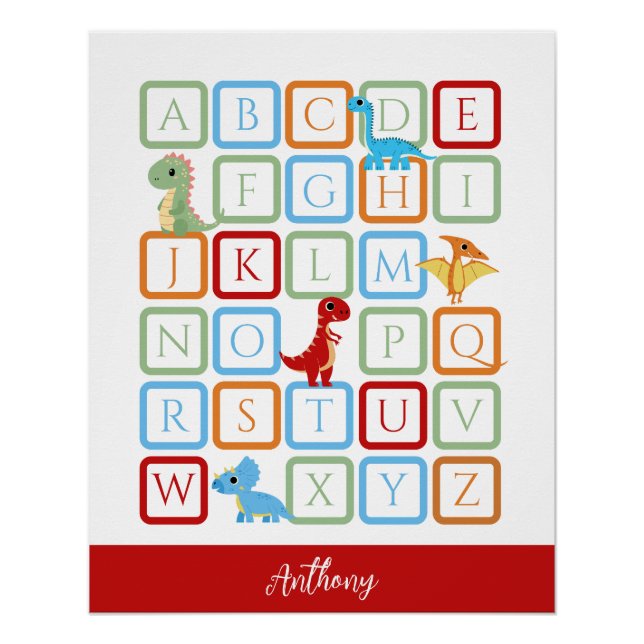 Dinosaur Alphabet red monogram  Poster (Front)