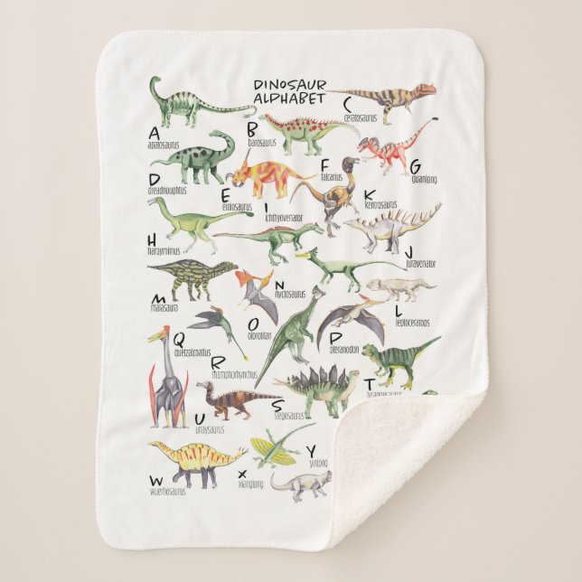 Dinosaur Alphabet Sherpa Blanket (Front)