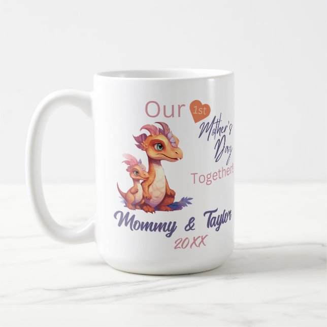Dinosaur and baby Our First Mother's day Together Coffee Mug (Left)