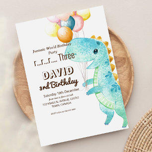 Dinosaur and Ballons Birthday Party Invitation