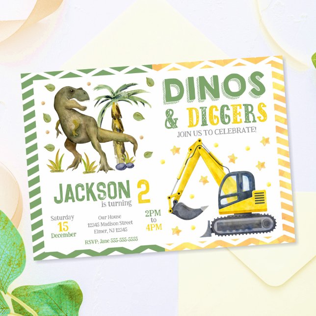 Dinosaur and Construction Birthday Invitation (Creator Uploaded)