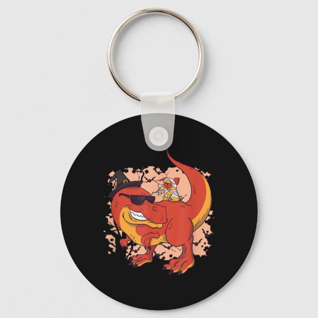 Dinosaur And Dog - Funny Halloween Key Ring (Front)