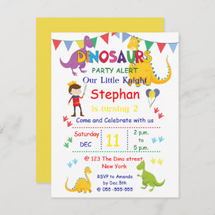 Dinosaur and Knight Birthday party Invitations