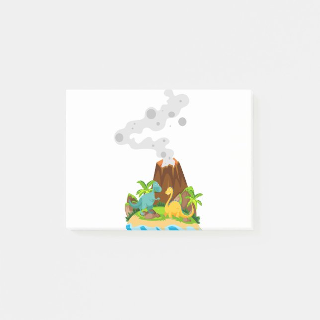 Dinosaur and volcano post-it notes (Front)