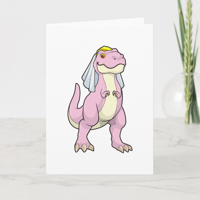 Dinosaur as Bride at Wedding with Veil Card (Front)