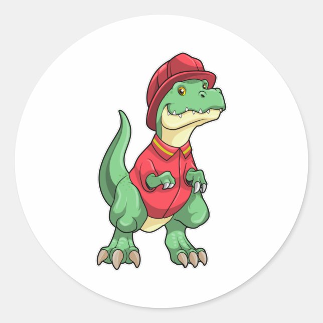 Dinosaur as Firefighter with Fire helmet Classic Round Sticker (Front)