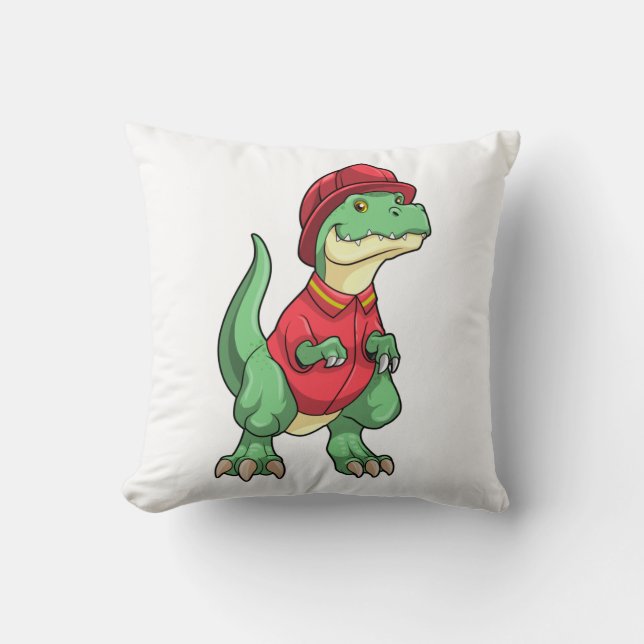 Dinosaur as Firefighter with Fire helmet Cushion (Front)