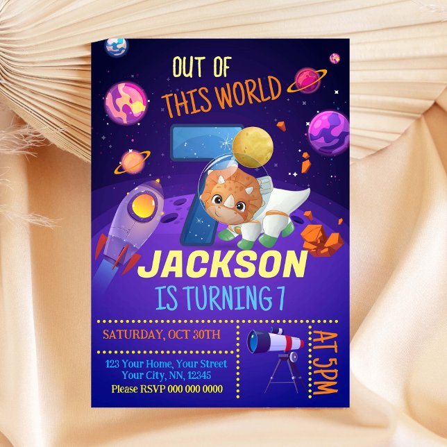 Dinosaur Astronaut 8th Birthday Invitation (Creator Uploaded)