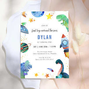 Dinosaur Astronaut Outer Space Birthday Invitation