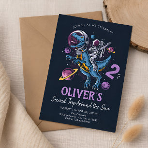Dinosaur Astronaut Second Trip Around the Sun Invitation