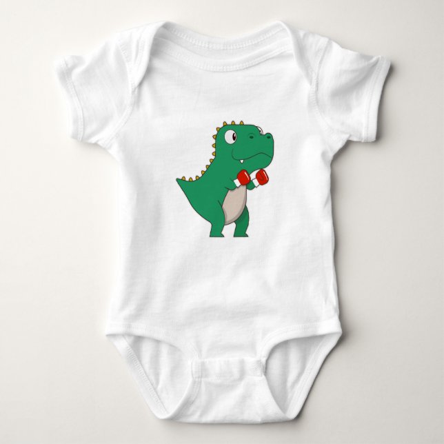 Dinosaur at Boxing with Boxing gloves Baby Bodysuit (Front)