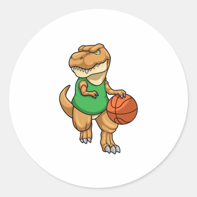 Dinosaur at Sports with Basketball Classic Round Sticker (Front)