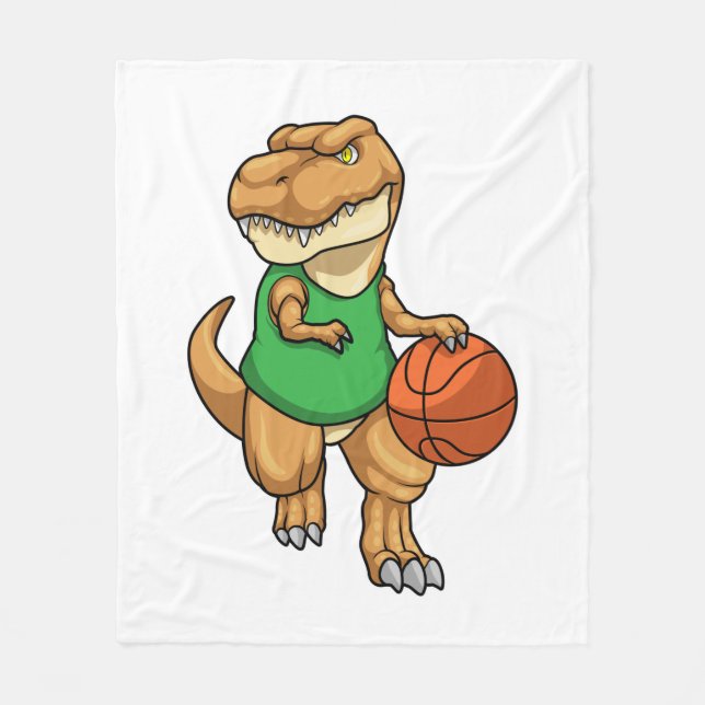 Dinosaur at Sports with Basketball Fleece Blanket (Front)