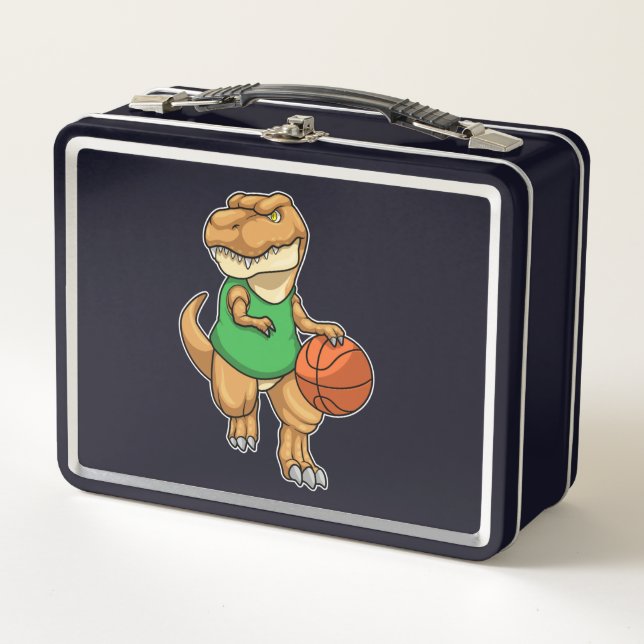Dinosaur at Sports with Basketball Metal Lunch Box (Front)