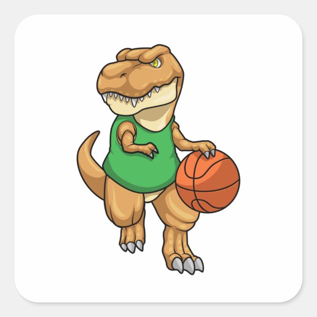 Dinosaur at Sports with Basketball Square Sticker (Front)