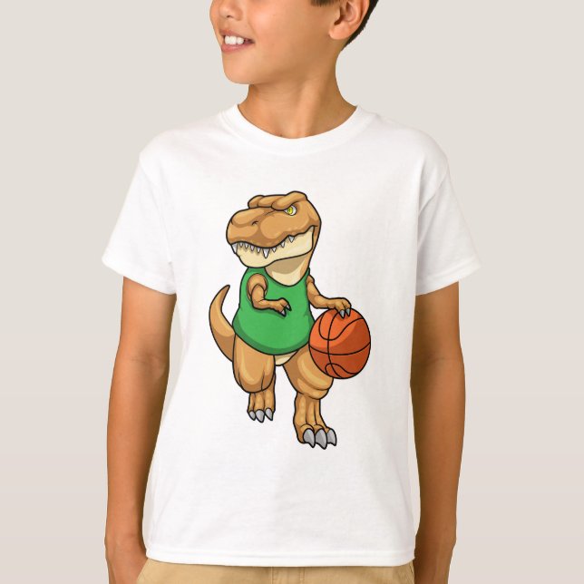 Dinosaur at Sports with Basketball T-Shirt (Front)