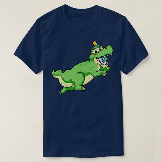Dinosaur at Swimming with Diving goggles T-Shirt (Design Front)