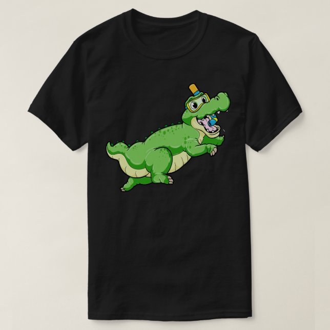 Dinosaur at Swimming with Diving goggles T-Shirt (Design Front)