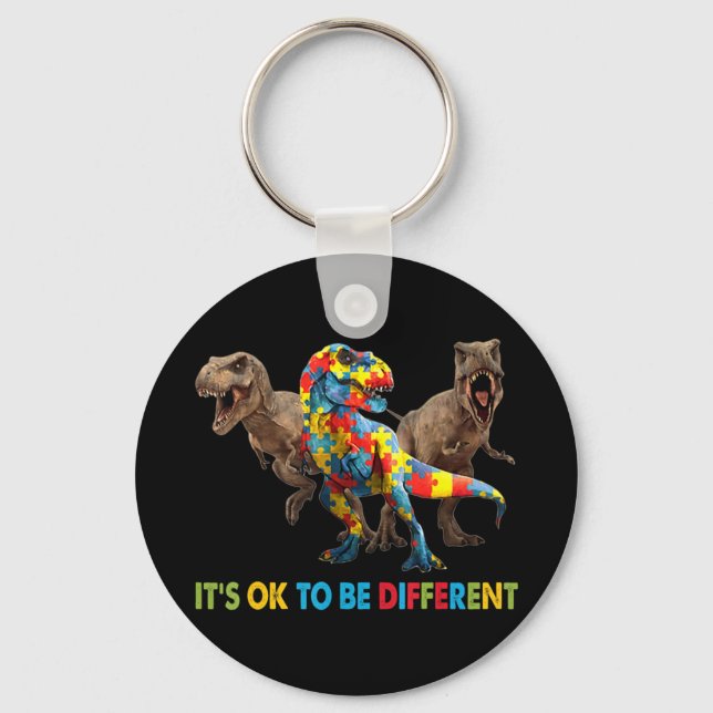 Dinosaur Autism Awareness design features a dinosa Key Ring (Front)