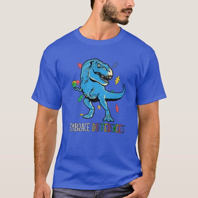 Dinosaur Autism Awareness Embrace Differences Puzz T-Shirt (Front)