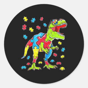 Dinosaur Autism Awareness Puzzle Piece Boys Kids T Classic Round Sticker