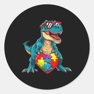 Dinosaur Autism Awareness Puzzle Pieces Boys Kids  Classic Round Sticker