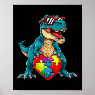 Dinosaur Autism Awareness Puzzle Pieces Boys Kids Poster