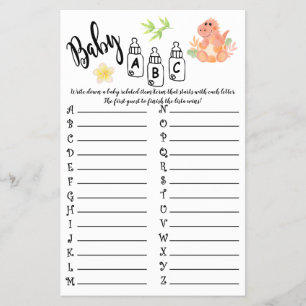 DINOSAUR BABY ABC BABY SHOWER GAME CARD