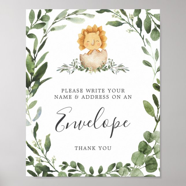 Dinosaur Baby Shower Address Envelope Sign (Front)