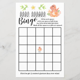 Dinosaur Baby Shower Bingo Game Card