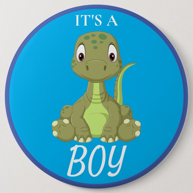 Dinosaur Baby Shower Blue Boy Button (Front)